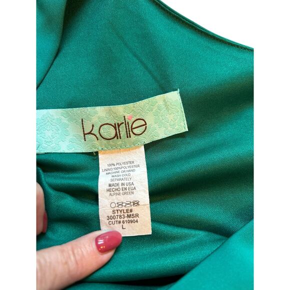 Green Satin One Shoulder  Karlie Dress - Size L - Picture 3 of 9
